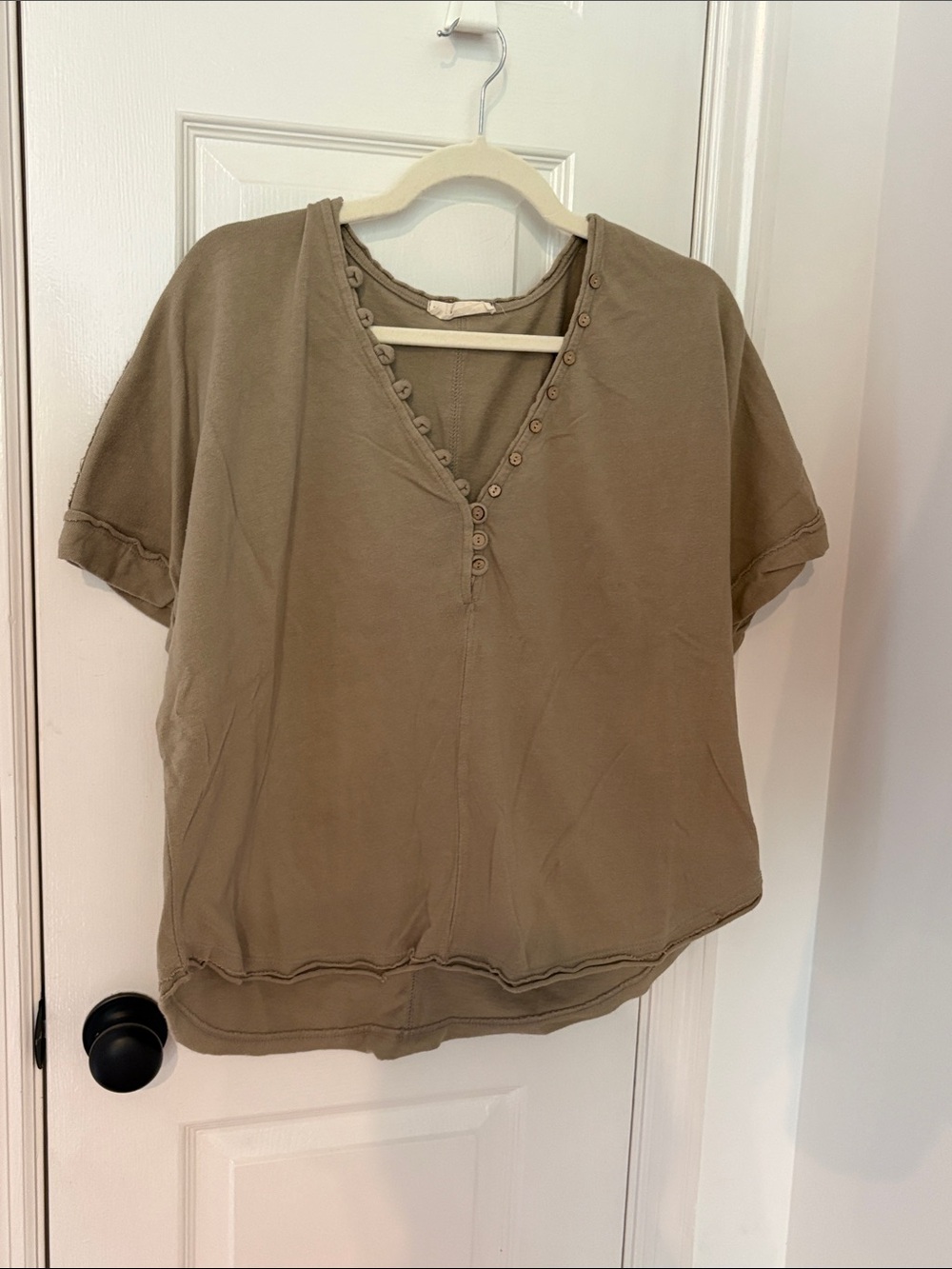 Together Olive Short Sleeve Button-Trim Tunic